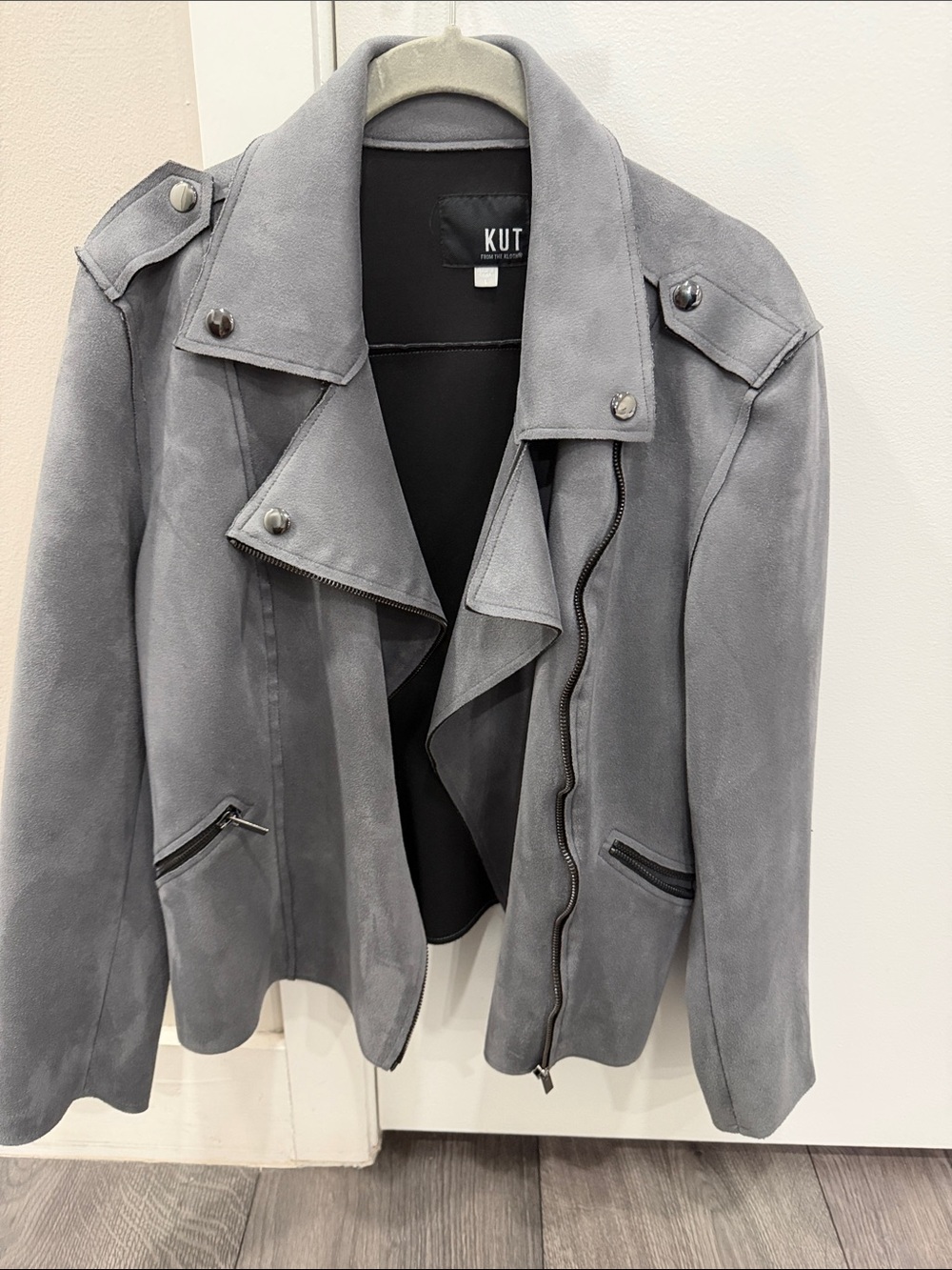 Kut from the Kloth Light Gray Suede-Style Biker Jacket